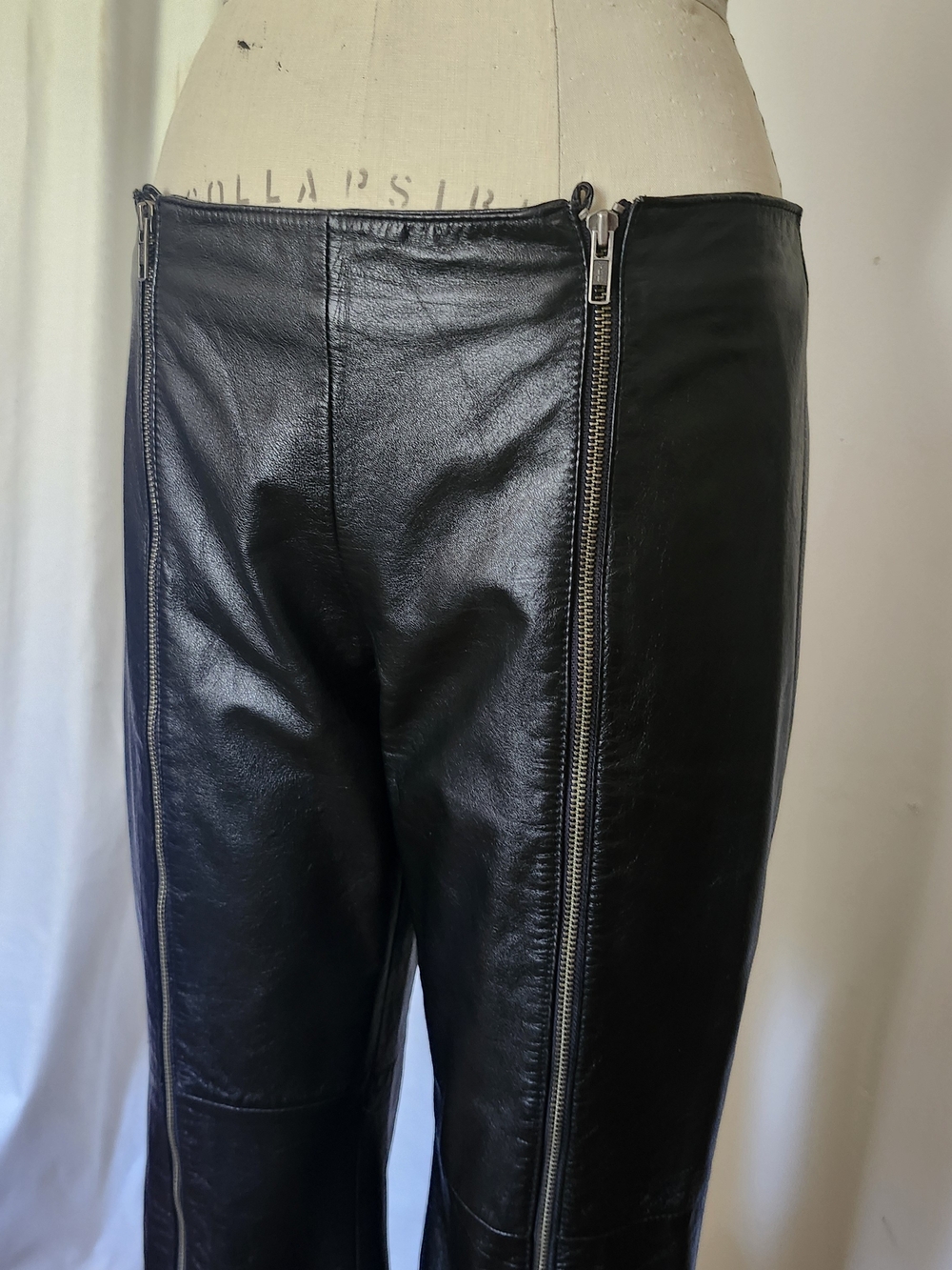 Danier- Low Rise Double Zipper Womens Leather Flared Pants Y2k